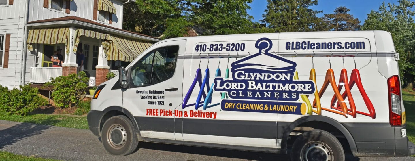 Delivery van with Glyndon Lord Baltimore Cleaners branding
